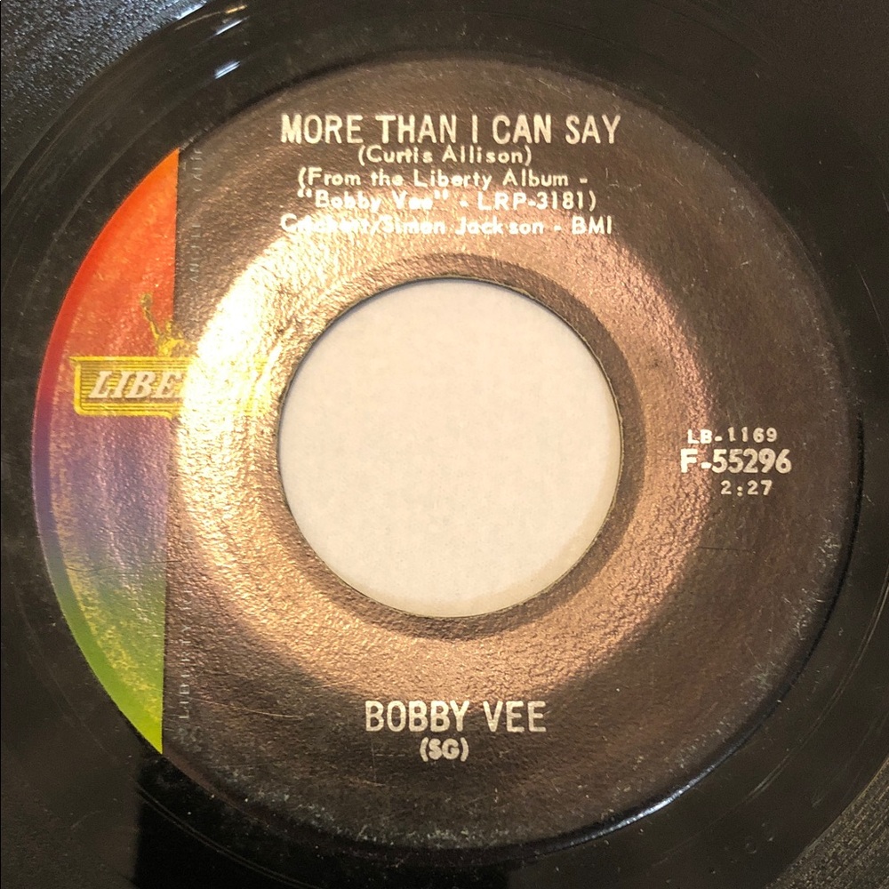 Bobby Vee More Than I Can Say/Stayin’ In 7" 45 Vinyl Record’61